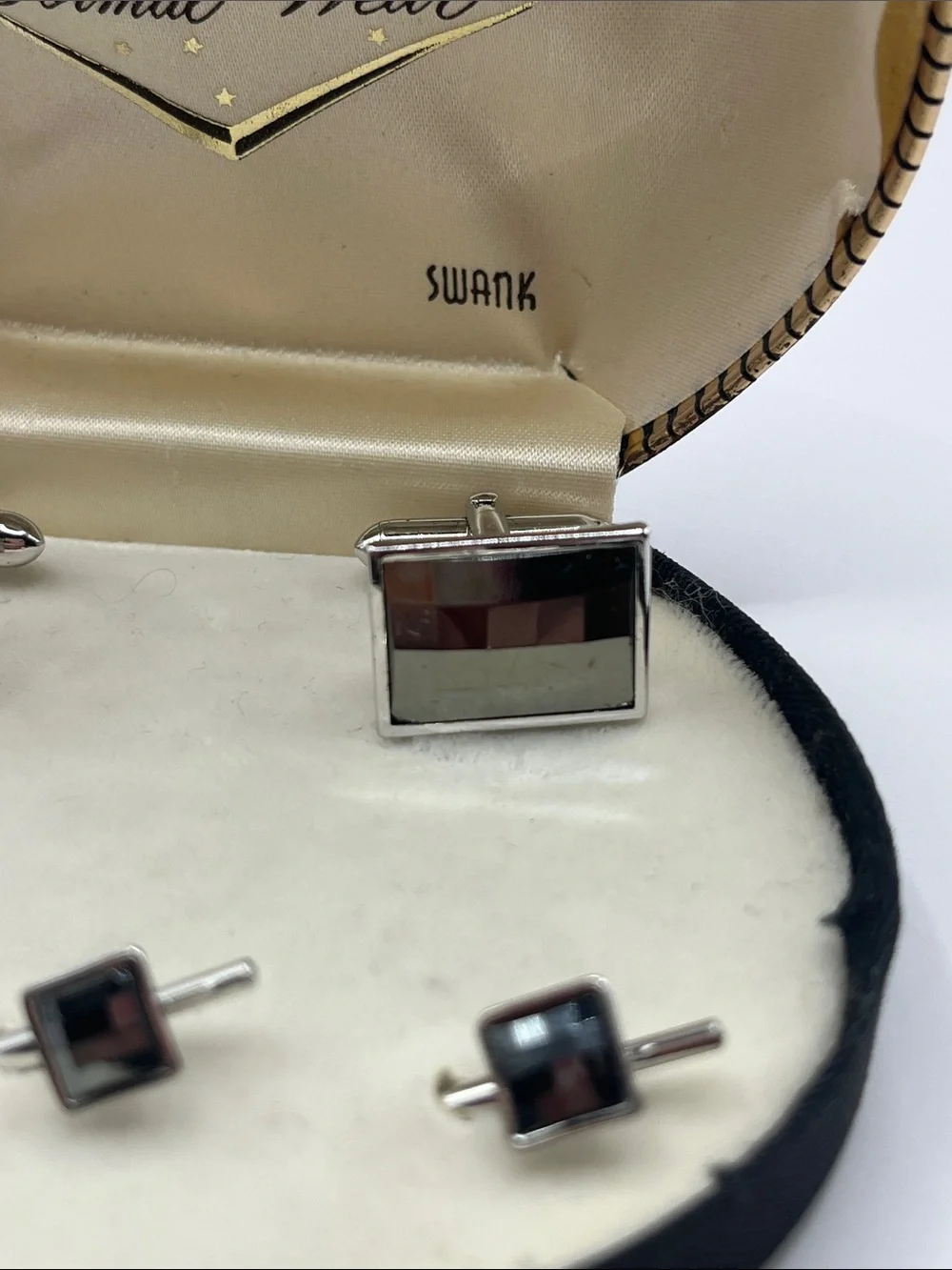 SWANK Black and Silver Rectangular Cufflinks with Matching Studs